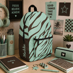 Mochila Impresa Patrón de rayas de cebra verde menta