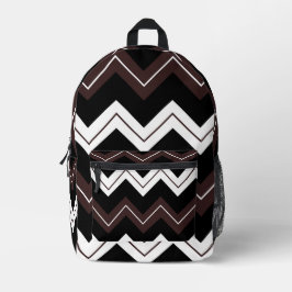 Mochila Impresa Patrón de rayas de chevron marrón blanco negro