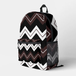 Mochila Impresa Patrón de rayas de chevron marrón blanco negro