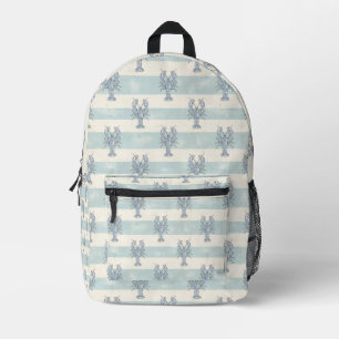 Mochila Impresa Patrón de rayas náuticas de langosta azul costera