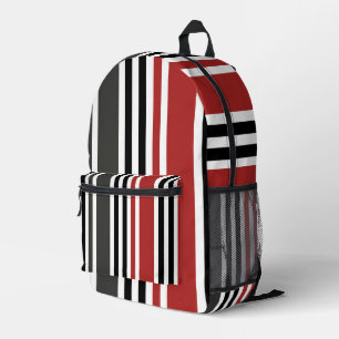 Mochila Impresa Patrón de rayas verticales grises y rojas de color
