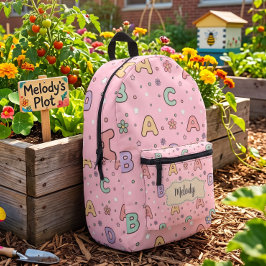Mochila Impresa Patrón de regreso a la escuela con letras rosadas