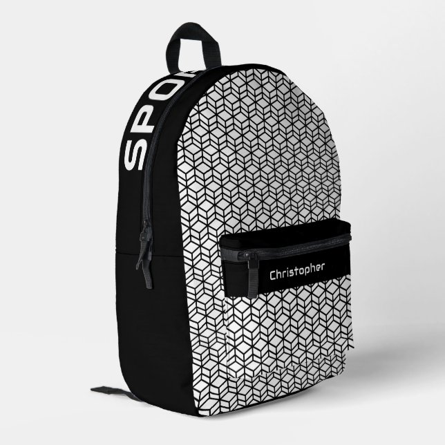 Mochila Impresa Patrón de repetición moderno blanco negro (Esquina izquierda trasera)