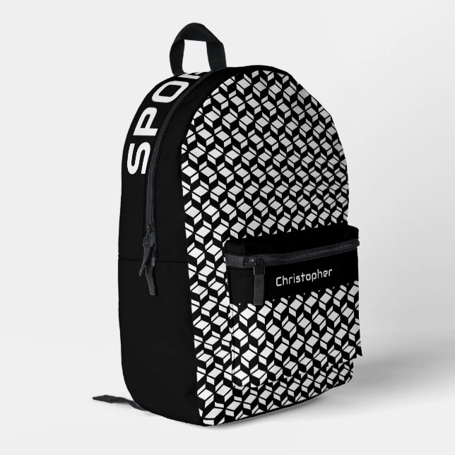 Mochila Impresa Patrón de repetición moderno blanco negro (Esquina izquierda trasera)
