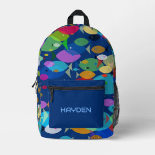 Mochila Impresa Patrón de resumen de peces coloridos Azul personal