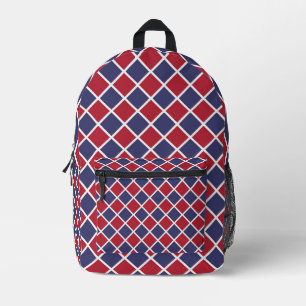 Mochila Impresa Patrón de rombo de arlequín de cuadros rojo azul b