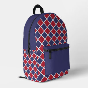 Mochila Impresa Patrón de rombo de arlequín de cuadros rojo azul b