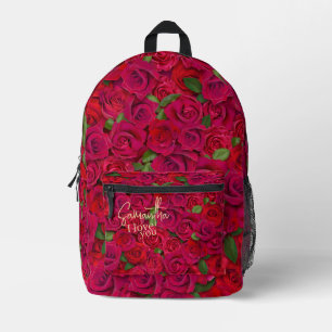 Mochila Impresa Patrón de Rosa Rojo Intenso Te Amo con Nombre Pers