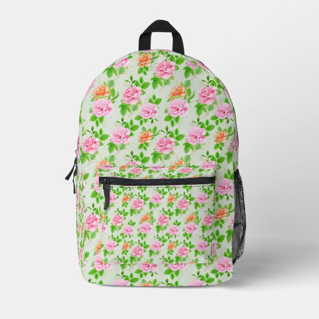 Mochila Impresa Patrón de rosas rosadas florales-2367 (Anverso)