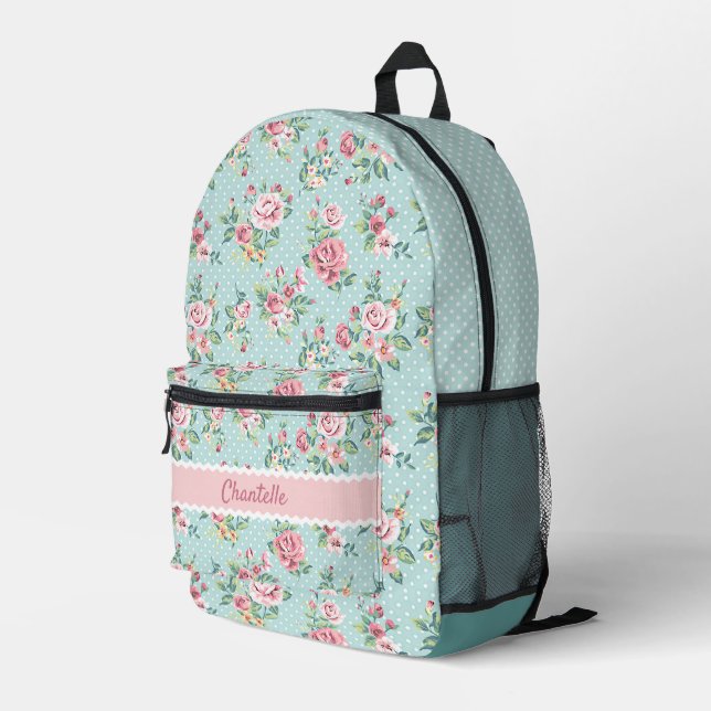 Mochila Impresa Patrón de rosas rosas rosas rosas Rubor verde past (Esquina derecha trasera )