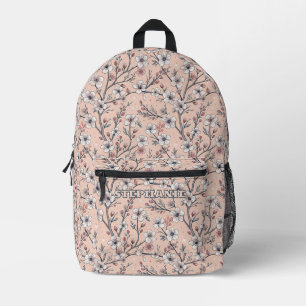 Mochila Impresa Patrón de Sakura con flores de cerezo rosa sobre r