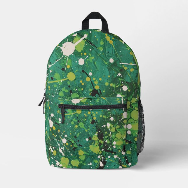Mochila Impresa Patrón de salpicadura de pintura verde en mosaico (Anverso)