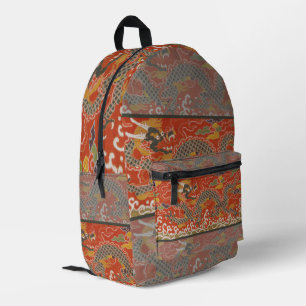 Mochila Impresa Patrón de seda con dragón negro y rojo imperial