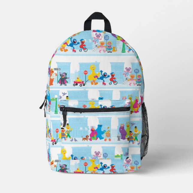 Mochila Impresa Patrón de Sesame Pals caminando por Sesame Street (Anverso)