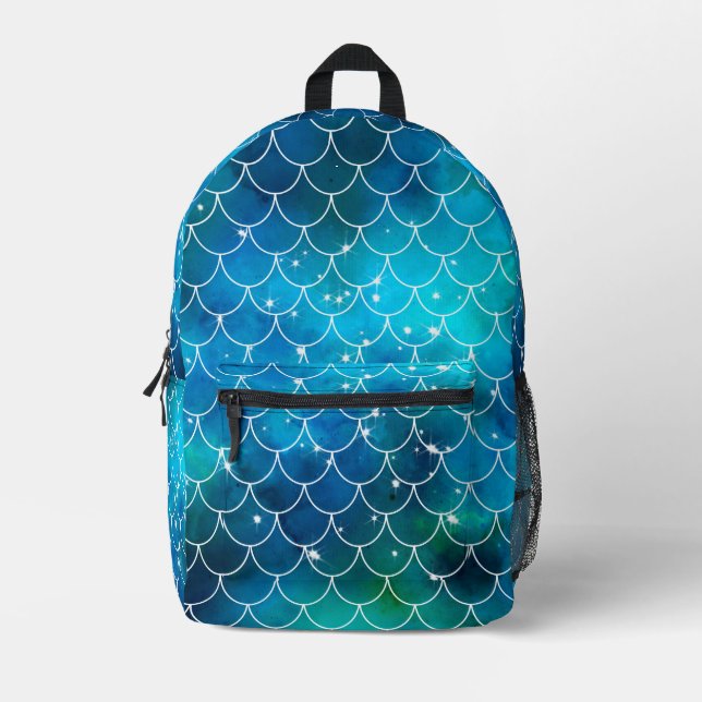 Mochila Impresa Patrón de sirena azul (Anverso)