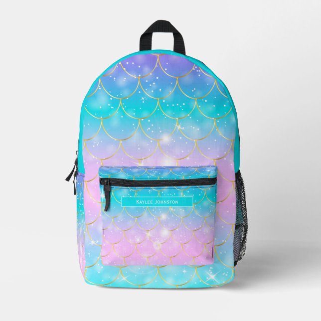 Mochila Impresa Patrón de sirena, chicas de monograma Personalizad (Anverso)