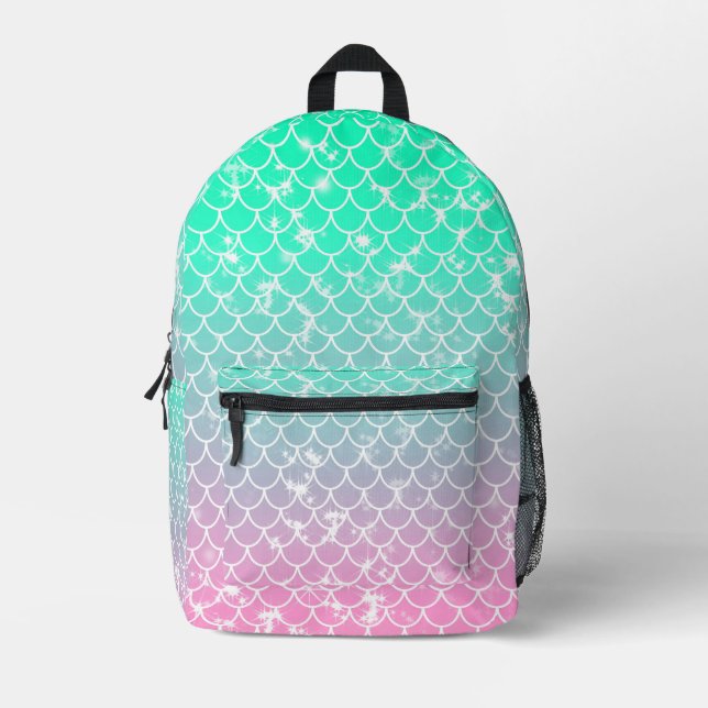 Mochila Impresa Patrón de sirena rosa y verde (Anverso)