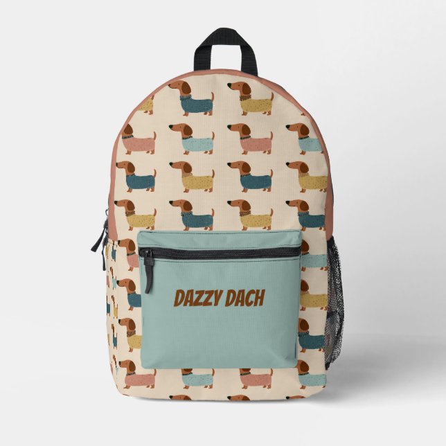 Mochila Impresa Patrón de suéter acogedor para Dachshund (Anverso)