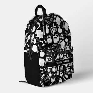 Mochila Impresa patrón de suministros escolares en blanco y negro