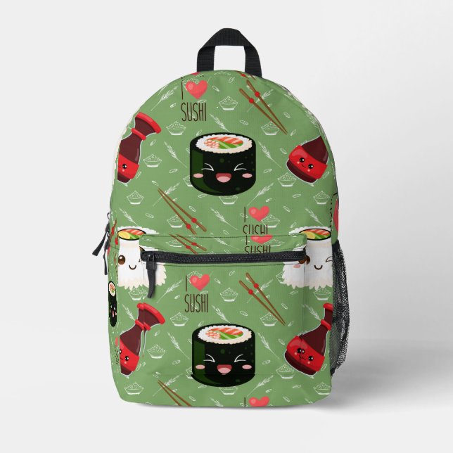Mochila Impresa Patrón de sushi de Kawaii (Anverso)