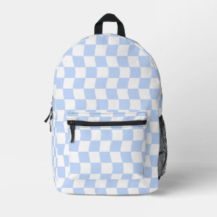 Mochila Impresa Patrón de tablero de ajedrez blanco azul pastel re