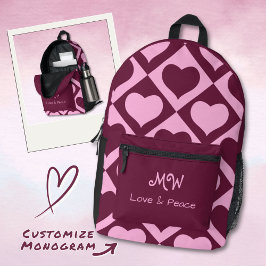 Mochila Impresa Patrón de tablero de ajedrez de corazón personaliz