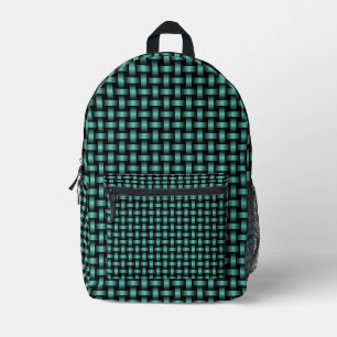 Mochila Impresa Patrón de Tejido Negro Verde Azulado