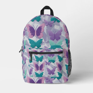 Mochila Impresa Patrón de tela de mariposas púrpura y verde