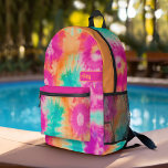 Mochila Impresa Patrón de tinta de mosaico Naranja rosa caliente V<br><div class="desc">Un diseño audaz y colorido con tonos de rosa cálido, naranja y azul acuático con un divertido bloque de color para añadir tu nombre o cualquier texto. El patrón de tintes de corbata loco tiene una variedad de colores. Puede agregar un nombre, un monograma u otro texto personalizado. Si necesita...</div>