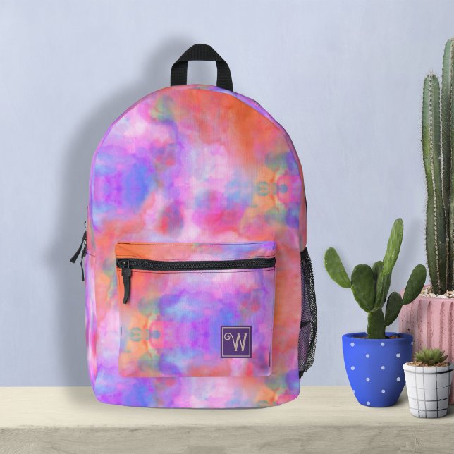 Mochila Impresa Patrón de tinte púrpura del Naranja rosa de la gal (Trendy galawy pink orange purple tie dye backpack for teen girl, lady, back to school, travel bags.)