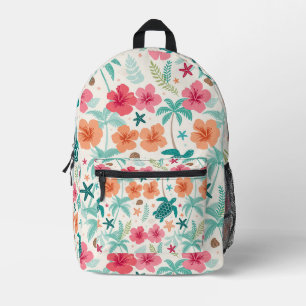 Mochila Impresa Patrón de Tortuga Marina Tropical Hibisco Palma