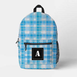 Mochila Impresa Patrón de traza Gingham Check Monograma azul claro