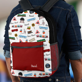 Mochila Impresa Patrón de tren Niño pequeño Nombre Choo Choo Niños