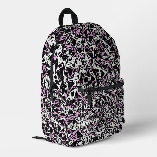 Mochila Impresa Patrón de triángulo negro morado (Esquina izquierda trasera)