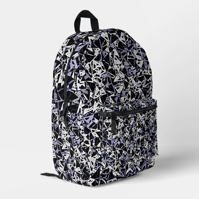 Mochila Impresa Patrón de triángulo negro morado (Esquina izquierda trasera)