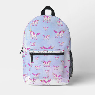 Mochila Impresa Patrón de unicornio rosa lindo nombre personalizad