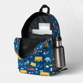 Mochila Impresa Patrón de Vehículos de Dibujos Animados Lindos 