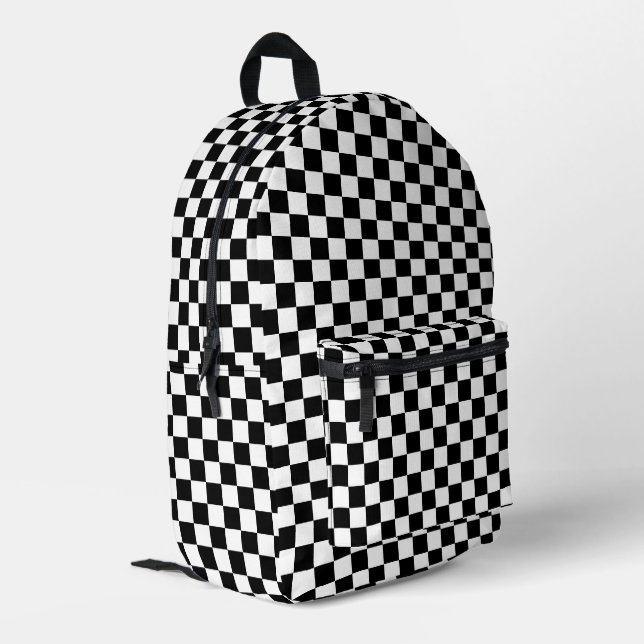 Mochila Impresa Patrón de verificación clásico en blanco y negro (Esquina izquierda trasera)