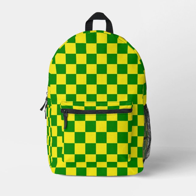 Mochila Impresa Patrón de verificación verde amarillo (Anverso)