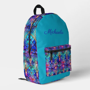 Mochila Impresa Patrón de vidrio manchado sobre turquesa - Persona