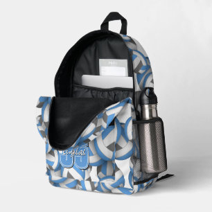 Mochila Impresa Patrón de voleibol gris azul con nombre y número d