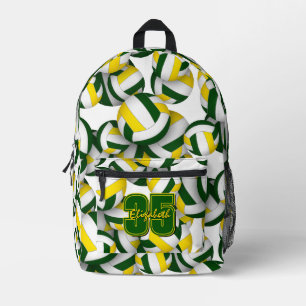 Mochila Impresa patrón de voleibol verde dorado colores de equipo