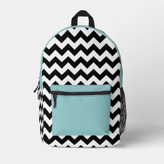 Mochila Impresa Patrón de zigzag negro y blanco, chevron, azul (Anverso)