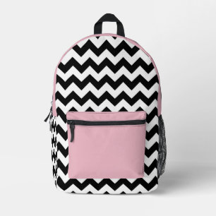Mochila Impresa Patrón de zigzag negro y blanco, chevron, rosa