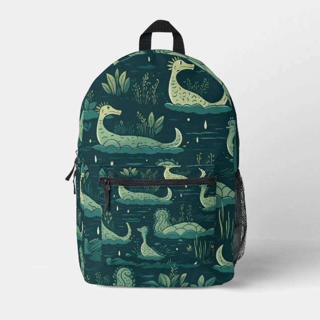 Mochila Impresa Patrón del Monstruo del Loch Ness en mosaico (Anverso)