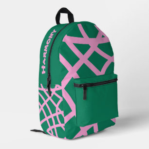 Mochila Impresa Patrón divertido personalizado verde/rosa
