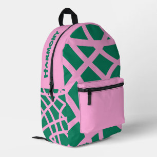 Mochila Impresa Patrón divertido rosa/verde personalizado
