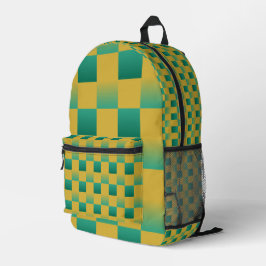 Mochila Impresa Patrón elegante de cuadros en verde y oro