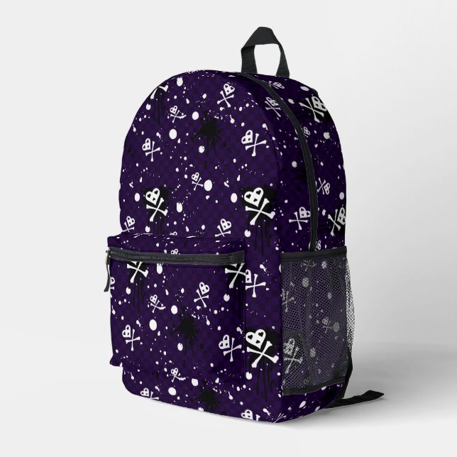 Mochila Impresa Patrón Emo De Color Oscuro Con Pintura (Esquina derecha trasera )