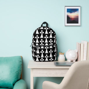 Mochila Impresa Patrón Ermine, patrón medieval, blanco sobre negro